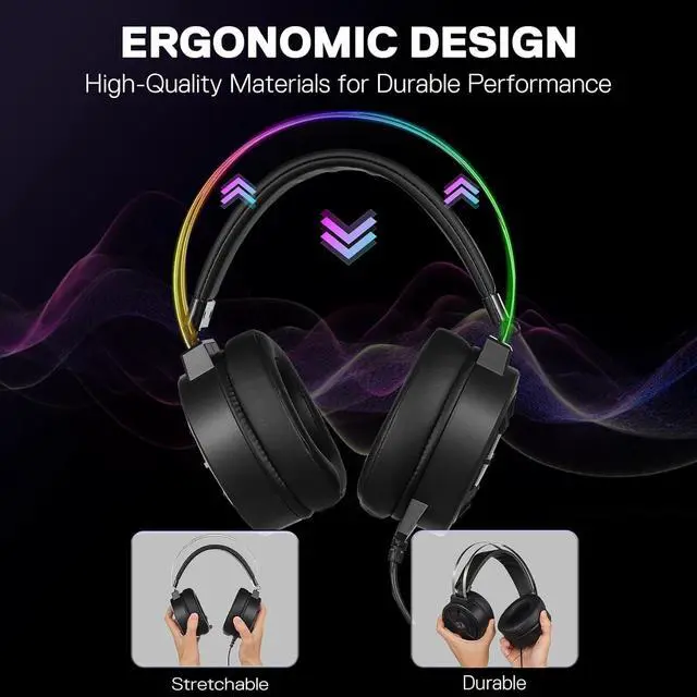 Alt view image 3 of 7 - Redragon H314 RGB Gaming Headset - Wired Computer Headset with 40mm Drivers, USB Connection, Lightweight Design, and Soft PU Leather Ear Cushions for Ultimate Comfort