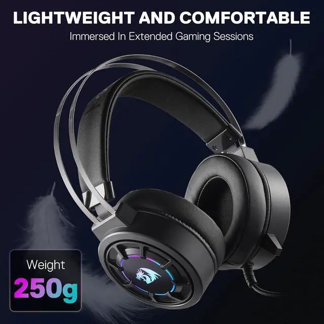 Alt view image 2 of 7 - Redragon H314 RGB Gaming Headset - Wired Computer Headset with 40mm Drivers, USB Connection, Lightweight Design, and Soft PU Leather Ear Cushions for Ultimate Comfort
