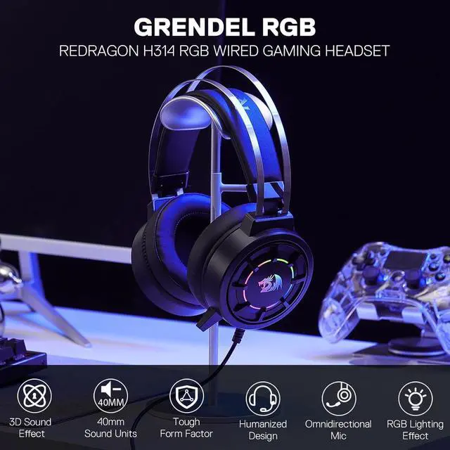 Alt view image 7 of 7 - Redragon H314 RGB Gaming Headset - Wired Computer Headset with 40mm Drivers, USB Connection, Lightweight Design, and Soft PU Leather Ear Cushions for Ultimate Comfort