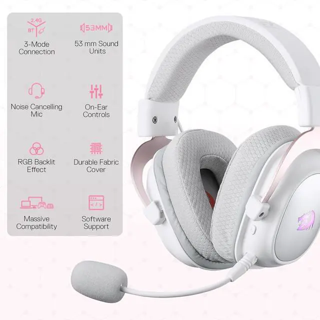Alt view image 5 of 7 - Redragon H510 PRO 3-Mode RGB Gaming Headset - 7.1 Surround Sound - 53MM Audio Drivers in Memory Foam Ear Pads w/Durable Fabric Cover- Multi Platforms Headphone