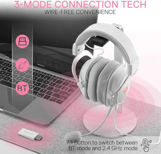 Alt view image 4 of 7 - Redragon H510 PRO 3-Mode RGB Gaming Headset - 7.1 Surround Sound - 53MM Audio Drivers in Memory Foam Ear Pads w/Durable Fabric Cover- Multi Platforms Headphone