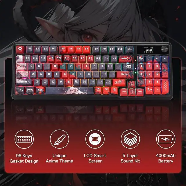 Alt view image 6 of 7 - Redragon K719 PRO Wireless Gasket Gaming Keyboard w/Hype Screen & Knob, 95 Keys Mechanical Keyboard, Easy-Control 1.14 TFT Info Display, 5-Layer Noise Dampening