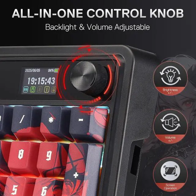Alt view image 4 of 7 - Redragon K719 PRO Wireless Gasket Gaming Keyboard w/Hype Screen & Knob, 95 Keys Mechanical Keyboard, Easy-Control 1.14 TFT Info Display, 5-Layer Noise Dampening