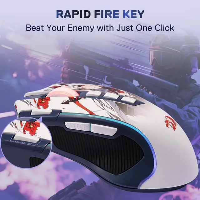 Alt view image 5 of 7 - Redragon M612AK PRO RGB Gaming Mouse, 8000 DPI Wired/Wireless Optical Mouse with 9 Programmable Buttons & 7 Backlit Modes, BT & 2.4G Wireless, Software Supports DIY Keybinds Rapid Fire Button