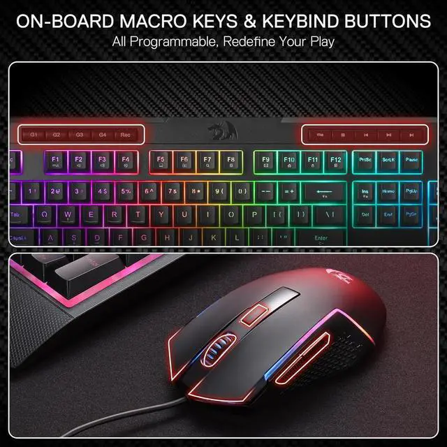 Alt view image 5 of 7 - Redragon S151 Gaming Keyboard & Mouse Combo, 104 Keys K525 Wired RGB Membrane Keyboard and 10000 DPI Wired M616 Gaming Mouse Bundle
