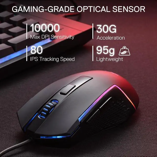 Alt view image 4 of 7 - Redragon S151 Gaming Keyboard & Mouse Combo, 104 Keys K525 Wired RGB Membrane Keyboard and 10000 DPI Wired M616 Gaming Mouse Bundle