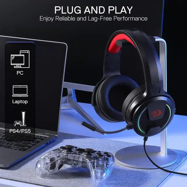 Alt view image 4 of 6 - Redragon H315 RGB Gaming Wired Computer Headset 40mm Drivers, Noise-Canceling Microphone, USB Connection