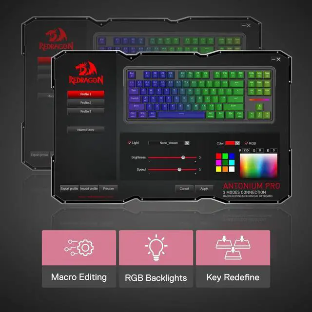 Alt view image 4 of 7 - Redragon K728 PRO 80% Wireless Gasket Gaming Keyboard, 3-Mode 87 Keys TKL Mechanical Keyboard w/South-Facing LED & Hot-Swap Socket, 5-Layer Noise Dampening, Custom Linear Switch