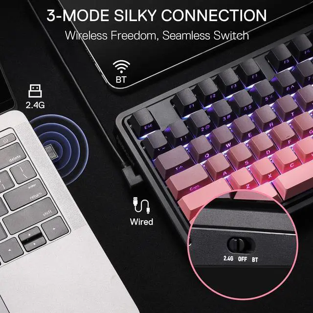 Alt view image 5 of 7 - Redragon K728 PRO 80% Wireless Gasket Gaming Keyboard, 3-Mode 87 Keys TKL Mechanical Keyboard w/South-Facing LED & Hot-Swap Socket, 5-Layer Noise Dampening, Custom Linear Switch