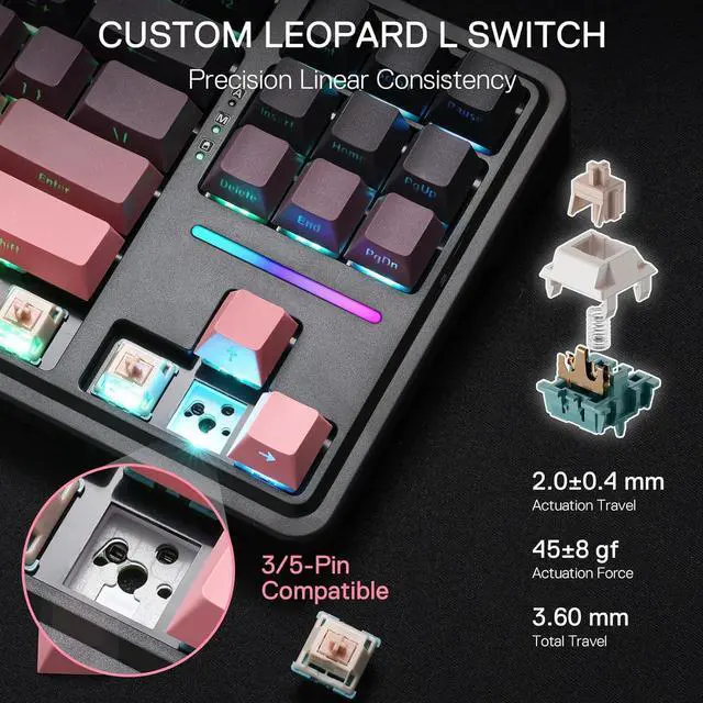 Alt view image 3 of 7 - Redragon K728 PRO 80% Wireless Gasket Gaming Keyboard, 3-Mode 87 Keys TKL Mechanical Keyboard w/South-Facing LED & Hot-Swap Socket, 5-Layer Noise Dampening, Custom Linear Switch