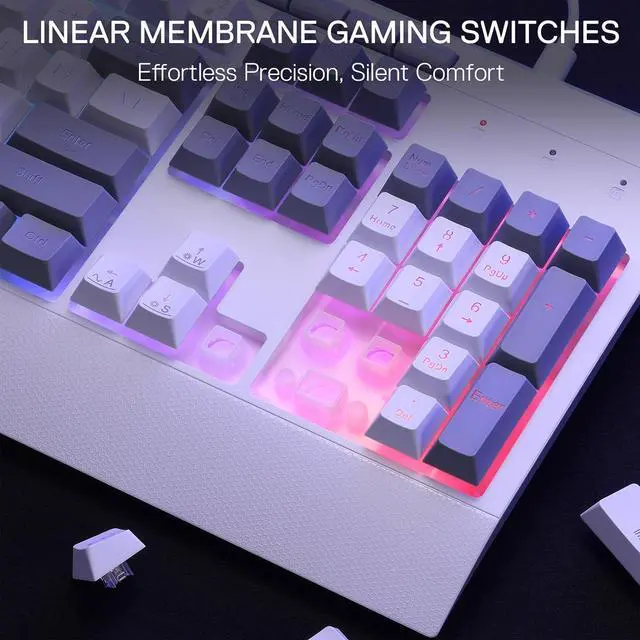 Alt view image 6 of 7 - Redragon S151 Gaming Keyboard & Mouse Combo, 104 Keys K525 Wired RGB Membrane Keyboard and 10000 DPI Wired M616 Gaming Mouse Bundle White&Gray