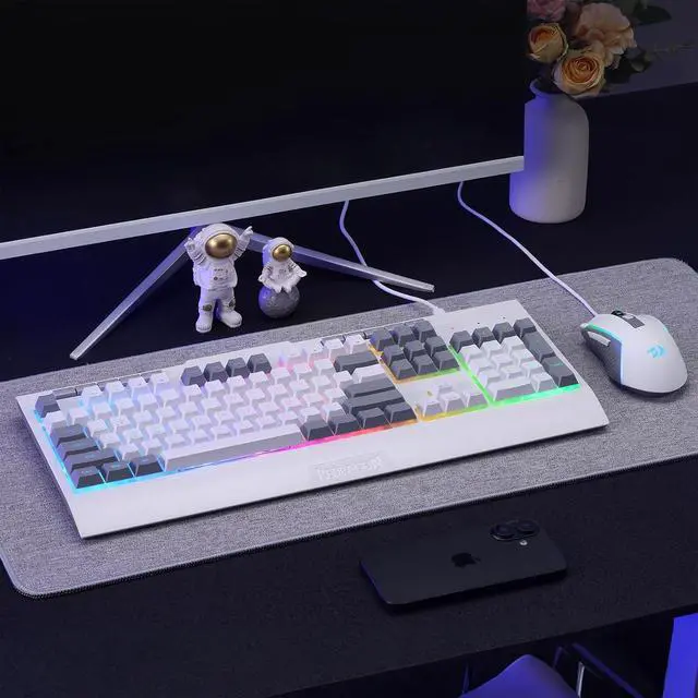 Alt view image 7 of 7 - Redragon S151 Gaming Keyboard & Mouse Combo, 104 Keys K525 Wired RGB Membrane Keyboard and 10000 DPI Wired M616 Gaming Mouse Bundle White&Gray