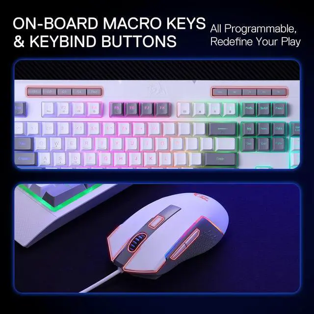 Alt view image 2 of 7 - Redragon S151 Gaming Keyboard & Mouse Combo, 104 Keys K525 Wired RGB Membrane Keyboard and 10000 DPI Wired M616 Gaming Mouse Bundle White&Gray