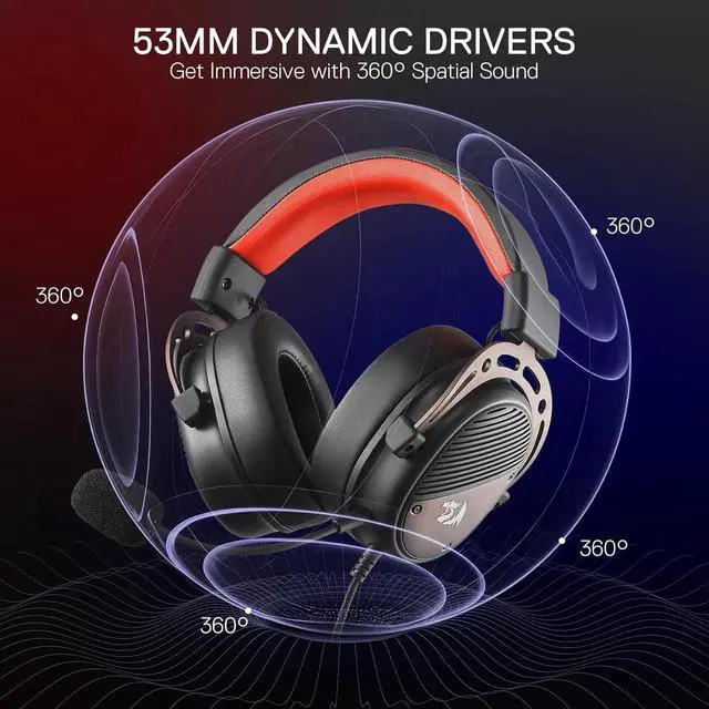 Alt view image 2 of 7 - Redragon H730 USB Wired Gaming Headset - 53mm Drivers, 360° Spatial Sound, Detachable Noise-Canceling Microphone, Magnetic Replaceable Ear Cushions, Over-Ear Headphones Works for PC/PS4/PS5, Black
