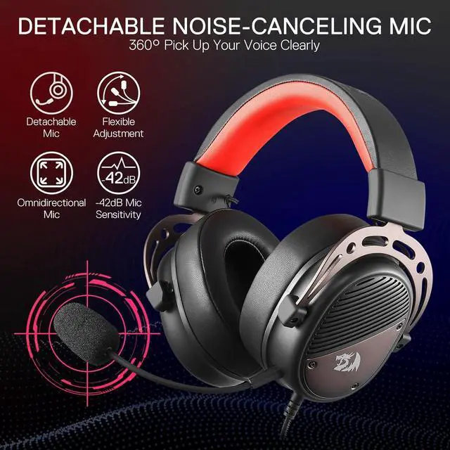 Alt view image 4 of 7 - Redragon H730 USB Wired Gaming Headset - 53mm Drivers, 360° Spatial Sound, Detachable Noise-Canceling Microphone, Magnetic Replaceable Ear Cushions, Over-Ear Headphones Works for PC/PS4/PS5, Black