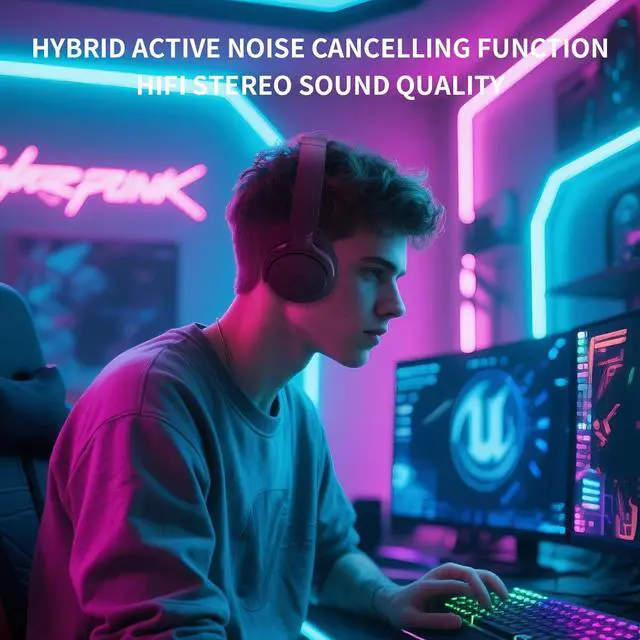 Alt view image 5 of 7 - Redragon H610 Wireless Gaming Headset for PS5, PS4, PC, Mac, NS - BT 5.3 with ANC Noise Cancellation, 50H Battery, Lightweight, Over-Ear Headphones with Built-in Mic, Black