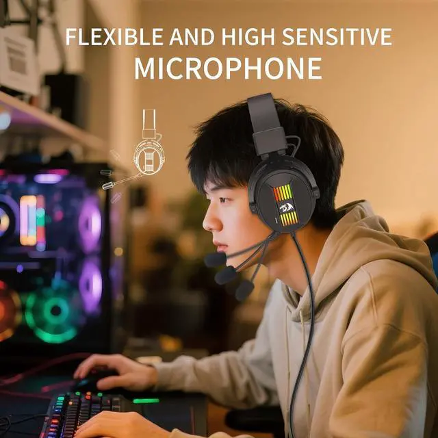 Alt view image 6 of 7 - Redragon H375 Wired Gaming Headset, 53mm Drivers 7.1 Surround Sound, Detachable Noise Cancelling Mic, USB Computer Headset with RGB, Lightweight Design for PC/Laptop/PS4