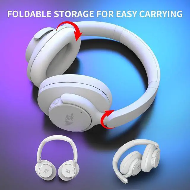 Alt view image 3 of 6 - Redragon H610 Wireless Gaming Headset for PS5, PS4, PC, Mac, NS - BT 5.3 with ANC Noise Cancellation, 50H Battery, Lightweight, Over-Ear Headphones with Built-in Mic, Black White