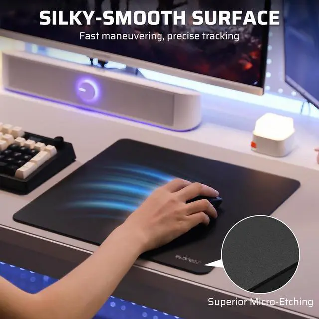 Alt view image 6 of 7 - LTC Tempered Glass Gaming Mousepad, Ultra-Smooth Micro-Etched Surface Mouse Pad for Top Control and Speed, Anti-Slip Full Rubber Base, Professional Large Mouse Mat for FPS Gamers, 13X13in