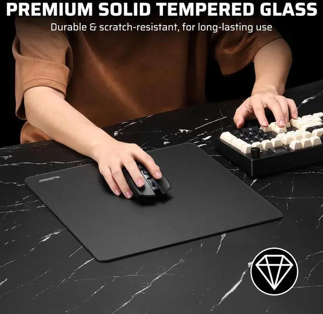 Alt view image 2 of 7 - LTC Tempered Glass Gaming Mousepad, Ultra-Smooth Micro-Etched Surface Mouse Pad for Top Control and Speed, Anti-Slip Full Rubber Base, Professional Large Mouse Mat for FPS Gamers, 13X13in