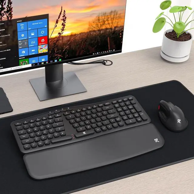 Alt view image 4 of 7 - Redragon BS716 Wireless Keyboard and Mouse Combo, 108 Keys 2.4Ghz Wireless Low-Profile Membrane Keyboard w/Sloping Comfy Design, Wrist Rest, 4000 DPI Max Ergonomic Mouse