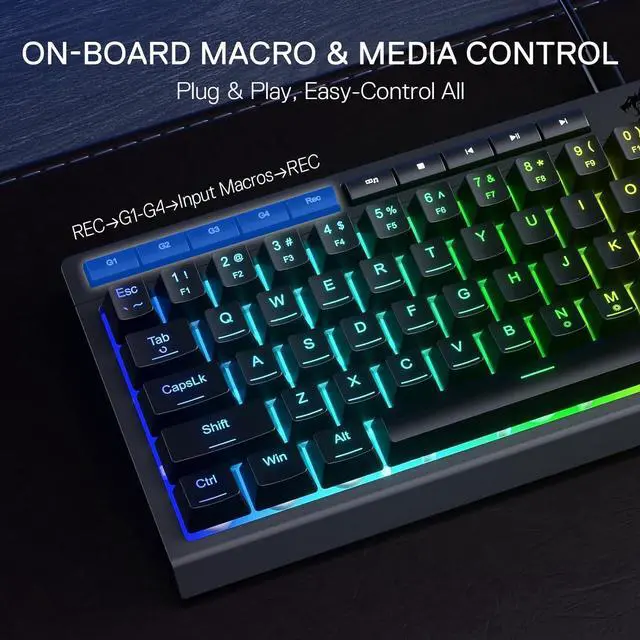Alt view image 5 of 7 - Redragon K522 60% Wired RGB Membrane Gaming Keyboard, Compact 61 Keys Linear Mechanical-Feel Switch Keyboard w/ 4 Extra On-Board Macro Keys & Media Control Keys