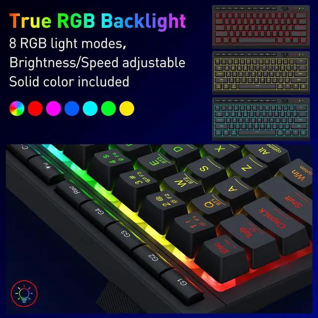 Alt view image 6 of 7 - Redragon K522 PRO 60% Wireless RGB Membrane Gaming Keyboard, 3 Mode Compact 61 Keys Linear Mechanical-Feel Switch Keyboard w/ 4 Extra On-Board Macro Keys & Media Control Keys