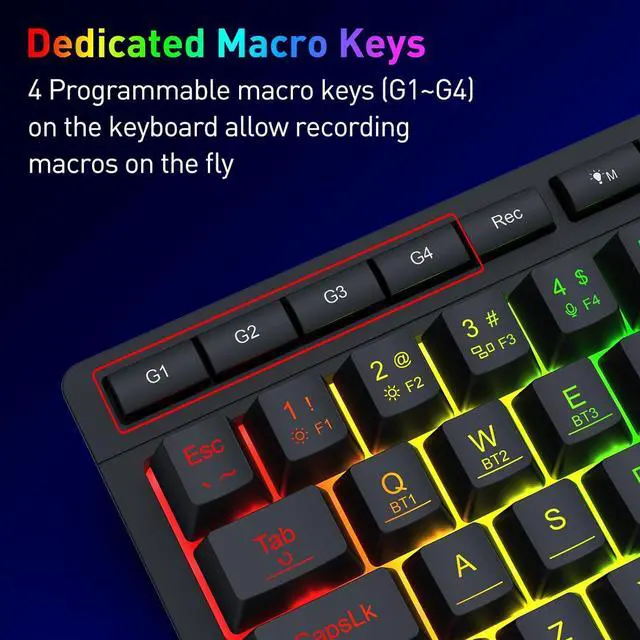 Alt view image 2 of 7 - Redragon K522 PRO 60% Wireless RGB Membrane Gaming Keyboard, 3 Mode Compact 61 Keys Linear Mechanical-Feel Switch Keyboard w/ 4 Extra On-Board Macro Keys & Media Control Keys