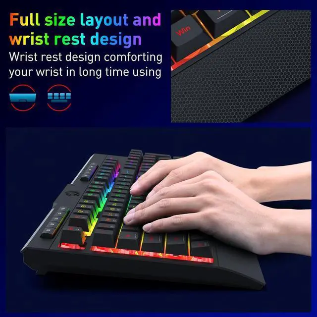 Alt view image 7 of 7 - Redragon K525 PRO RGB 3-Mode Wireless Membrane Gaming Keyboard with Multimedia Keys, Linear Mechanical-Feel Switch, 4 Extra On-Board Macro Keys, Dedicated Media Control, Ergonomic Wrist Rest