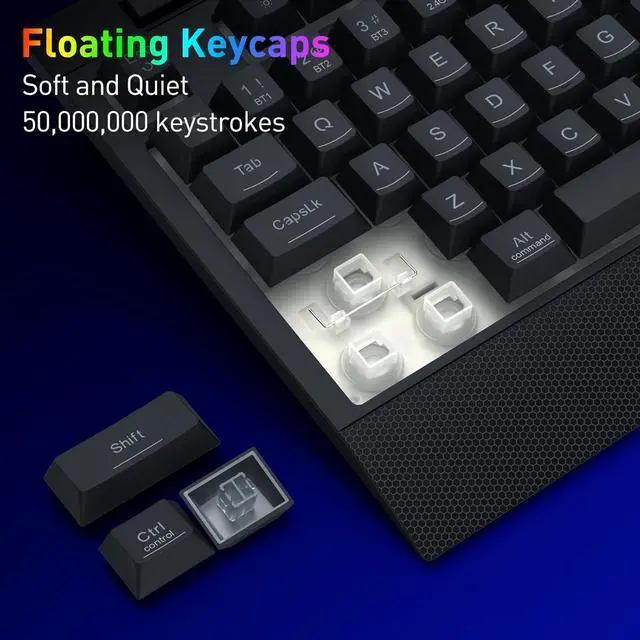 Alt view image 5 of 7 - Redragon K525 PRO RGB 3-Mode Wireless Membrane Gaming Keyboard with Multimedia Keys, Linear Mechanical-Feel Switch, 4 Extra On-Board Macro Keys, Dedicated Media Control, Ergonomic Wrist Rest