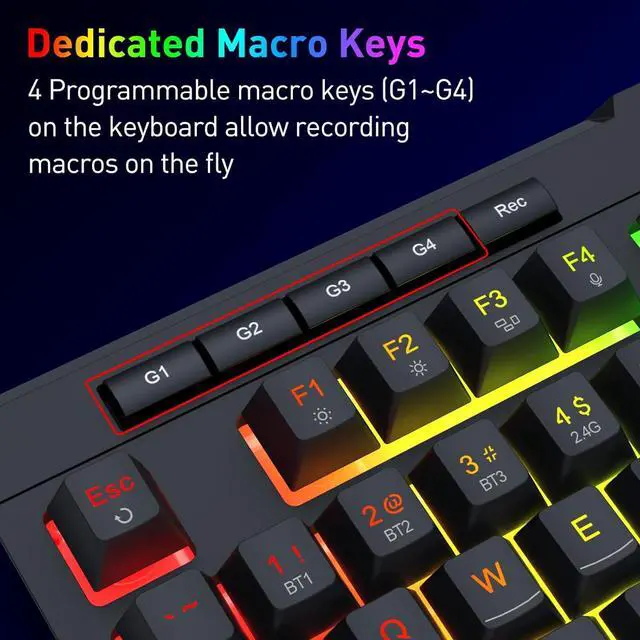 Alt view image 6 of 7 - Redragon K525 PRO RGB 3-Mode Wireless Membrane Gaming Keyboard with Multimedia Keys, Linear Mechanical-Feel Switch, 4 Extra On-Board Macro Keys, Dedicated Media Control, Ergonomic Wrist Rest