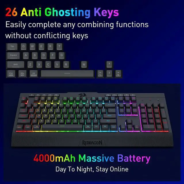 Alt view image 3 of 7 - Redragon K525 PRO RGB 3-Mode Wireless Membrane Gaming Keyboard with Multimedia Keys, Linear Mechanical-Feel Switch, 4 Extra On-Board Macro Keys, Dedicated Media Control, Ergonomic Wrist Rest