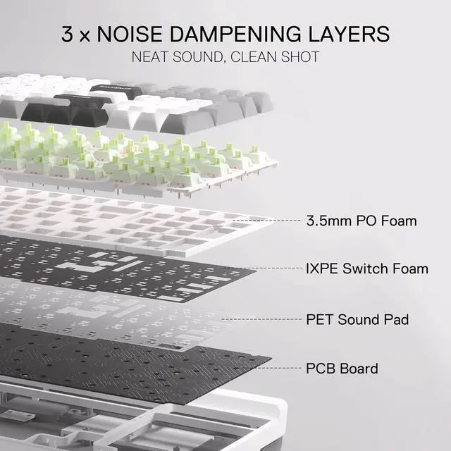 Alt view image 4 of 7 - Redragon K656 PRO 3-Mode Wireless RGB Gaming Keyboard, 100 Keys Mechanical Keyboard w/Hot-Swappable Socket, 3 Noise Dampening Layers, PBT Round Keycaps & Custom Linear Switch, MoonDust Gray
