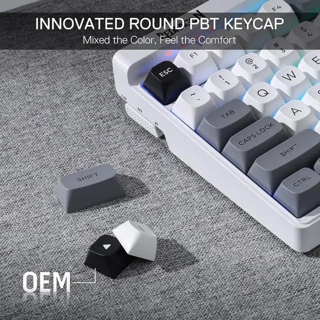 Alt view image 3 of 7 - Redragon K656 PRO 3-Mode Wireless RGB Gaming Keyboard, 100 Keys Mechanical Keyboard w/Hot-Swappable Socket, 3 Noise Dampening Layers, PBT Round Keycaps & Custom Linear Switch, MoonDust Gray