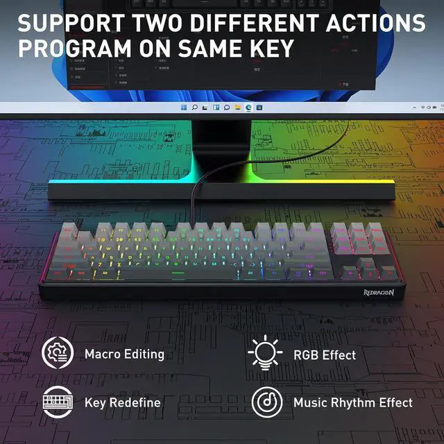 Alt view image 4 of 7 - Redragon K707 HE Rapid Trigger Gaming Keyboard, 87 Keys TKL Wired Mechanical Keyboard w/Hyper-Fast Actuation Hall Effect Magnetic Switch, Actuation Point Adjustable, Side Printed PBT Gradient Keycaps