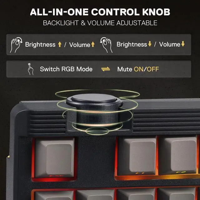 Alt view image 4 of 7 - Redragon K729 PRO 80% Wireless Gasket RGB Gaming Keyboard, 3-Mode TKL Mechanical Keyboard w/Knob Control, Gradient PBT Keycaps, Hot-Swap South-Facing Socket & 5-Layer Dampener, Custom Silent Switch