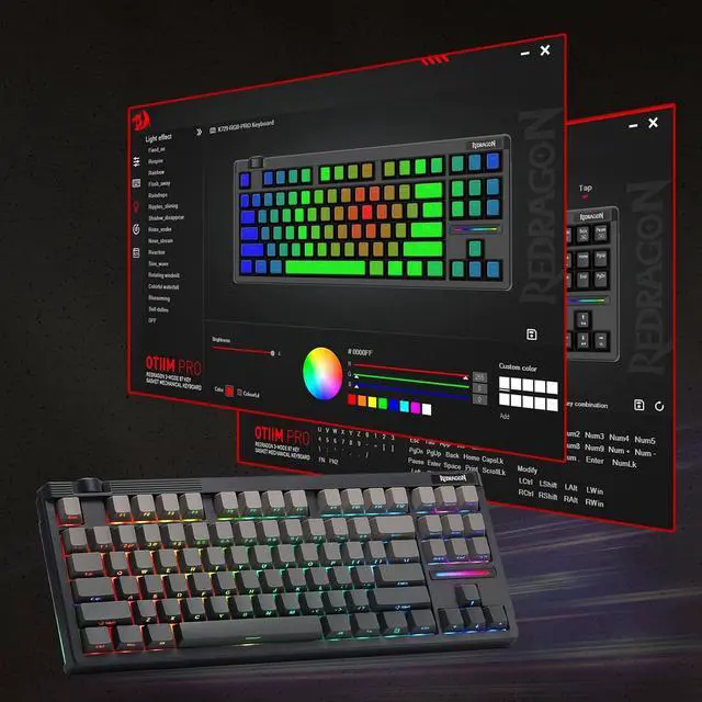 Alt view image 5 of 7 - Redragon K729 PRO 80% Wireless Gasket RGB Gaming Keyboard, 3-Mode TKL Mechanical Keyboard w/Knob Control, Gradient PBT Keycaps, Hot-Swap South-Facing Socket & 5-Layer Dampener, Custom Silent Switch