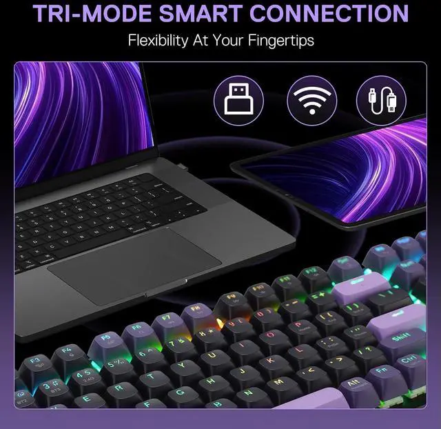 Alt view image 3 of 7 - Redragon K740 PRO 98 Keys Wireless RGB Gaming Keyboard, 3-Mode PBT Mechanical Keyboard w/Solid Aluminum Base, Dedicated Knob Control & Hot-Swap Socket, Custom Linear Switch