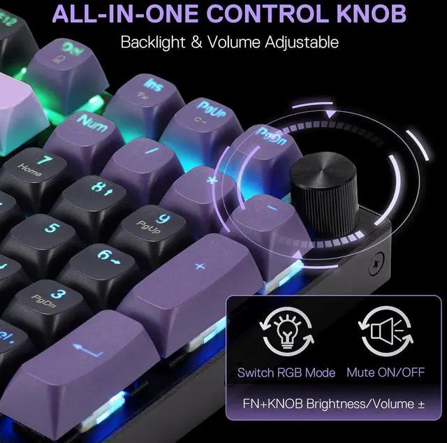 Alt view image 7 of 7 - Redragon K740 PRO 98 Keys Wireless RGB Gaming Keyboard, 3-Mode PBT Mechanical Keyboard w/Solid Aluminum Base, Dedicated Knob Control & Hot-Swap Socket, Custom Linear Switch