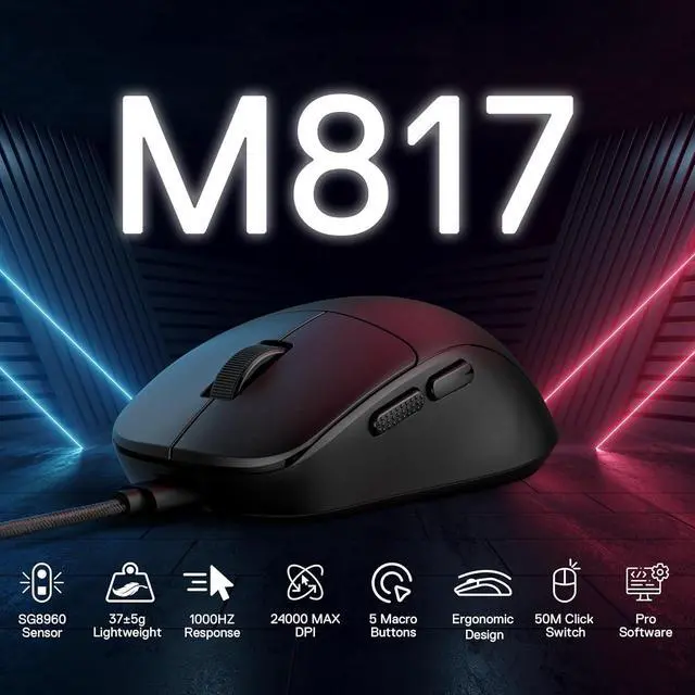 Alt view image 3 of 7 - Redragon M817 Wired Gaming Mouse, 24000 DPI Optical Mice with 5 Programmable Buttons & Ergonomic Design, 37G Ultra Lightweight, Software Supports DIY Keybinds, Black