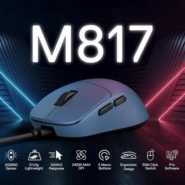 Alt view image 7 of 7 - Redragon M817 Wired Gaming Mouse, 24000 DPI Optical Mice with 5 Programmable Buttons & Ergonomic Design, 37G Ultra Lightweight, Software Supports DIY Keybinds, Blue