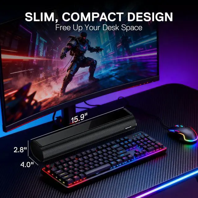 Alt view image 5 of 7 - Redragon GS821 Computer Soundbar for Desktop, Hi-Fi Stereo PC Speaker with BT 5.3, Optical/HDMI ARC/AUX/USB Connection, 3 EQ Modes, Includes Remote Control, Gaming Speakers for PC, Laptop, Tablet