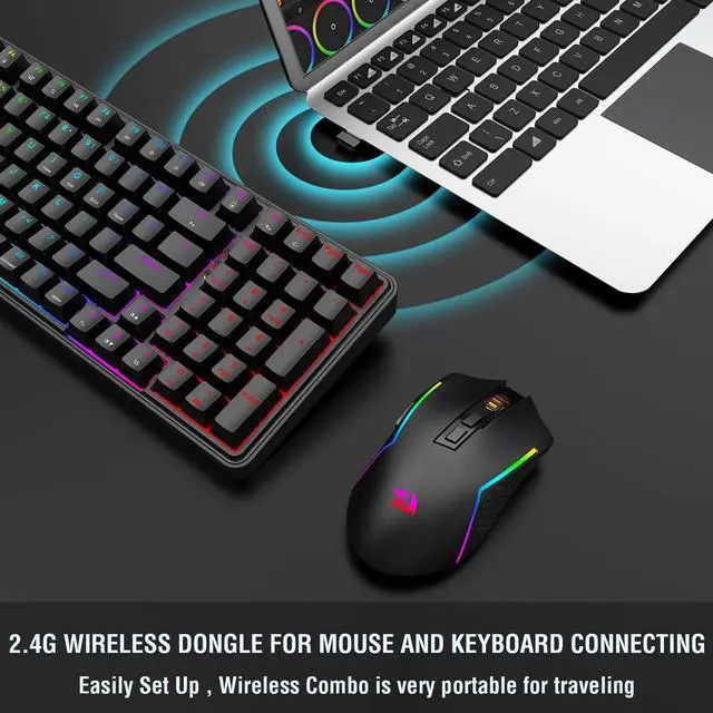 Alt view image 4 of 7 - Redragon S162 3-Mode Wilreess Gaming Keyboard & Mouse Combo, 99 Keys K744 RGB GamingKeyboard and 8000 DPI M693 Gaming Mouse Bundle