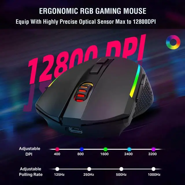 Alt view image 5 of 7 - Redragon S162 3-Mode Wilreess Gaming Keyboard & Mouse Combo, 99 Keys K744 RGB GamingKeyboard and 8000 DPI M693 Gaming Mouse Bundle