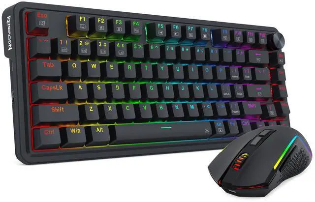 Alt view image 2 of 7 - Redragon S168 3-Mode Wilreess Gaming Keyboard & Mouse Combo, 81 Keys K673 PRO RGB Gasket Keyboard and 8000 DPI M693 Gaming Mouse Bundle, Convenient Shared Dongle