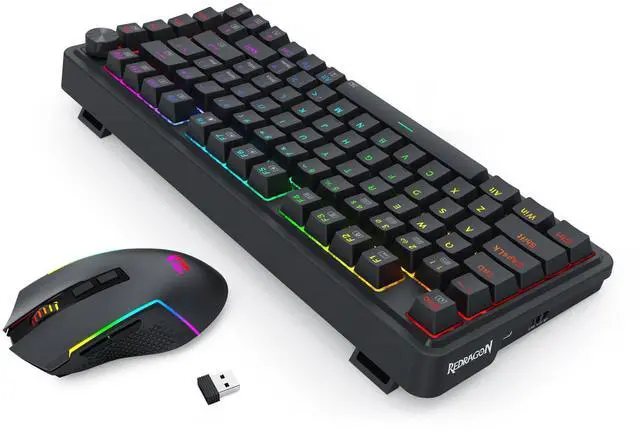 Alt view image 7 of 7 - Redragon S168 3-Mode Wilreess Gaming Keyboard & Mouse Combo, 81 Keys K673 PRO RGB Gasket Keyboard and 8000 DPI M693 Gaming Mouse Bundle, Convenient Shared Dongle