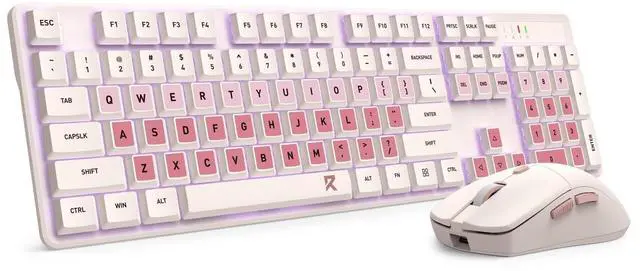 Alt view image 2 of 7 - Redragon BS 8531 Wireless Keyboard & Mouse Combo, 104 Keys Low-Profile Mechanical Switch White LED Gaming Keyboard and 4000 DPI Mouse Bundle, 3-Tone Pink