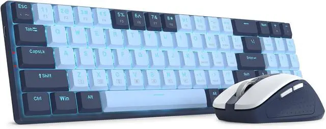 Alt view image 6 of 7 - Redragon BS8773 Wireless Keyboard and Mouse Combo, 78 Keys 2.4Ghz Wireless Low-Profile Mechanical Red Switch Keyboard w/Slim Compact Design & Single Blue Backlit, Comfort Grip 2400 DPI Max Mouse Blue