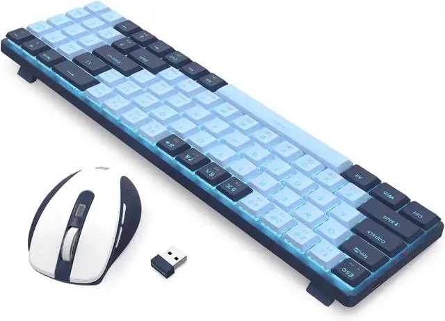 Alt view image 7 of 7 - Redragon BS8773 Wireless Keyboard and Mouse Combo, 78 Keys 2.4Ghz Wireless Low-Profile Mechanical Red Switch Keyboard w/Slim Compact Design & Single Blue Backlit, Comfort Grip 2400 DPI Max Mouse Blue