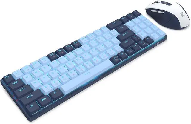 Alt view image 3 of 7 - Redragon BS8773 Wireless Keyboard and Mouse Combo, 78 Keys 2.4Ghz Wireless Low-Profile Mechanical Red Switch Keyboard w/Slim Compact Design & Single Blue Backlit, Comfort Grip 2400 DPI Max Mouse Blue